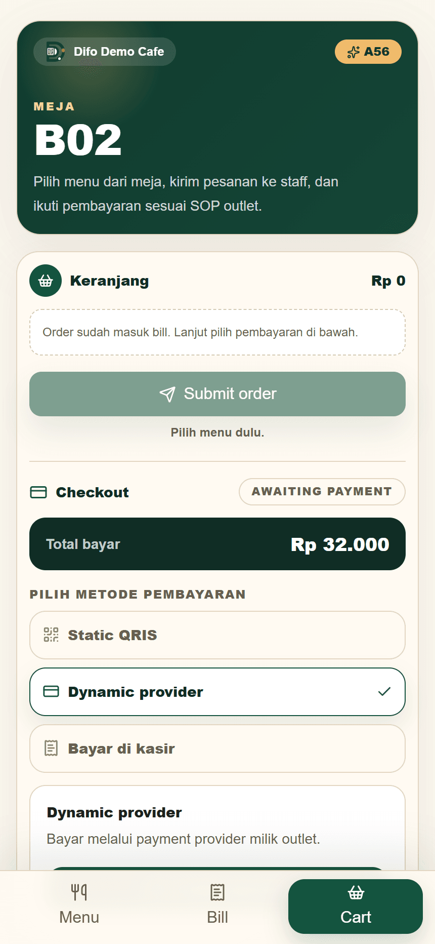 Checkout customer DiFom